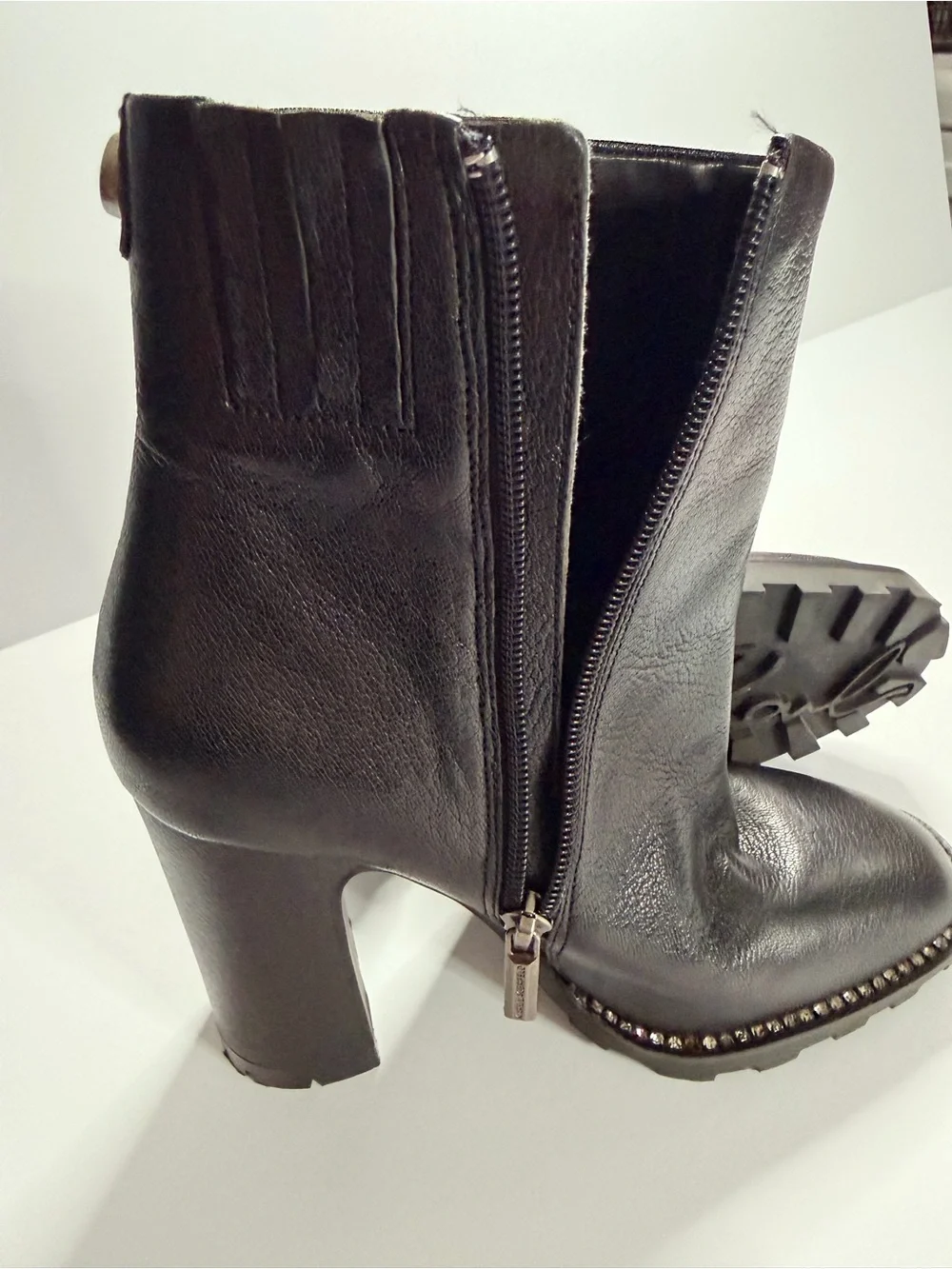 Karl Lagerfeld Black High Heel Ankle Boots with Stud Trim